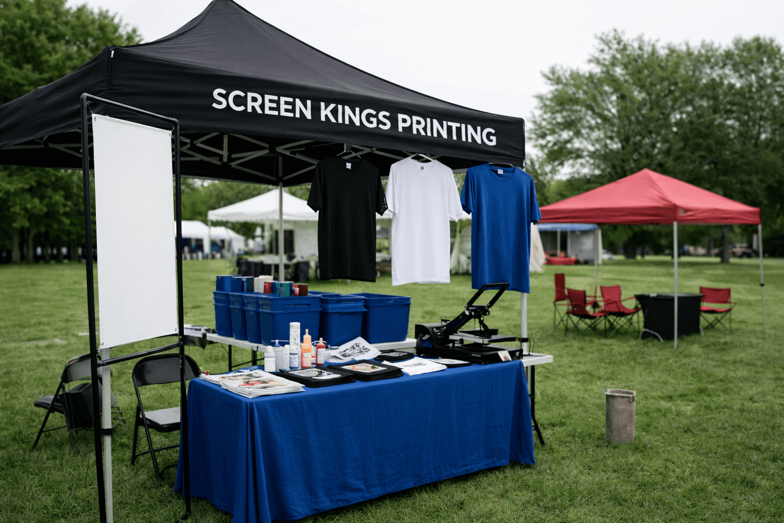 Event apparel and accessory printing setup for pop-ups and activations
